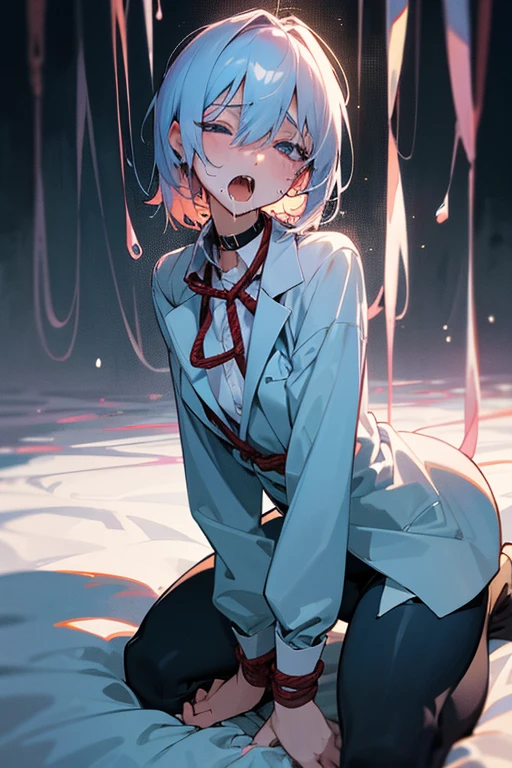 male、Beautiful Boy、solo、Slender、sex appeal、fever、Pleasure、orgasm、Sexual、Cramp、Panting、Open your mouth、Saliva、Weakness、suit、shirt、Bare Skin、Unbuttoned、Disturbed、fatigue、Sweat、Breathtaking、panic、Fall to the floor、Sleeping on the floor、Poor land、Rope restraint、Handcuffs、Hands tied with ropes、Captive、Bondage、Both arms are tied