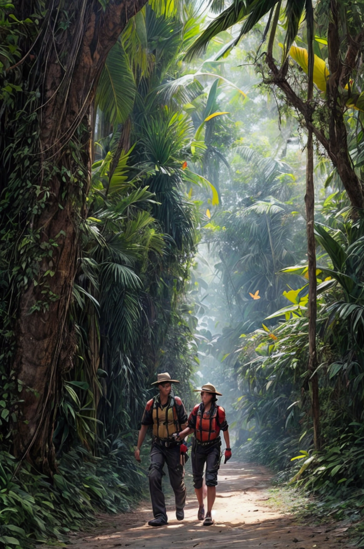 An expedition team is exploring the uncharted jungle,