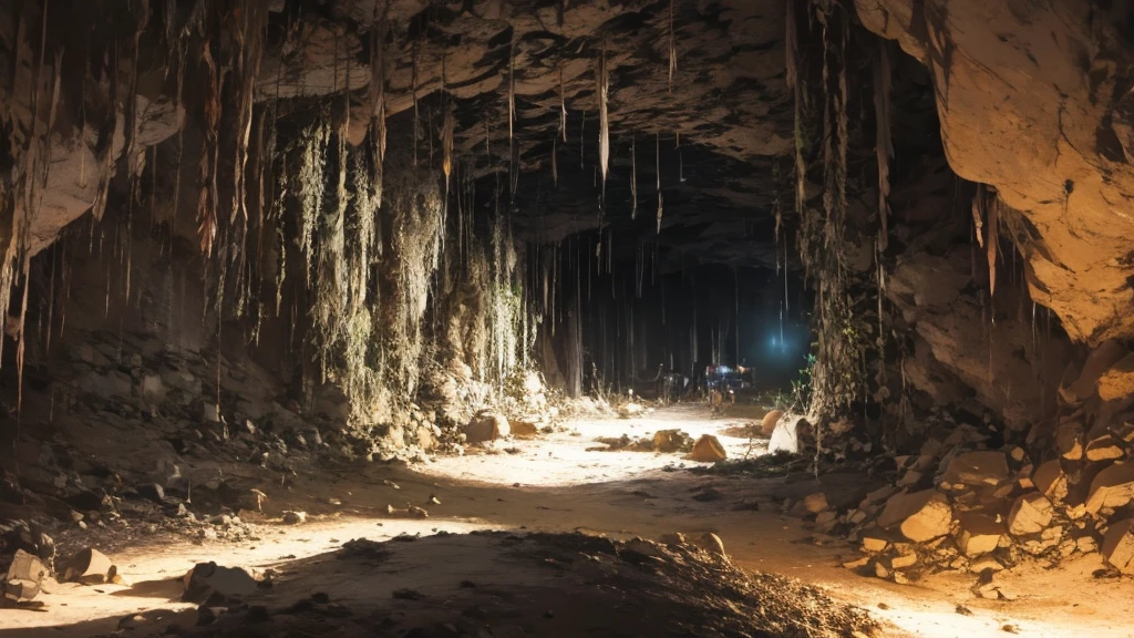 masterpiece, best quality, Horrific cave inside view, 2d art, horizontal view, perfect art, night