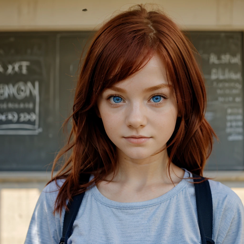 red hair,tiny girl,blue eyes,school