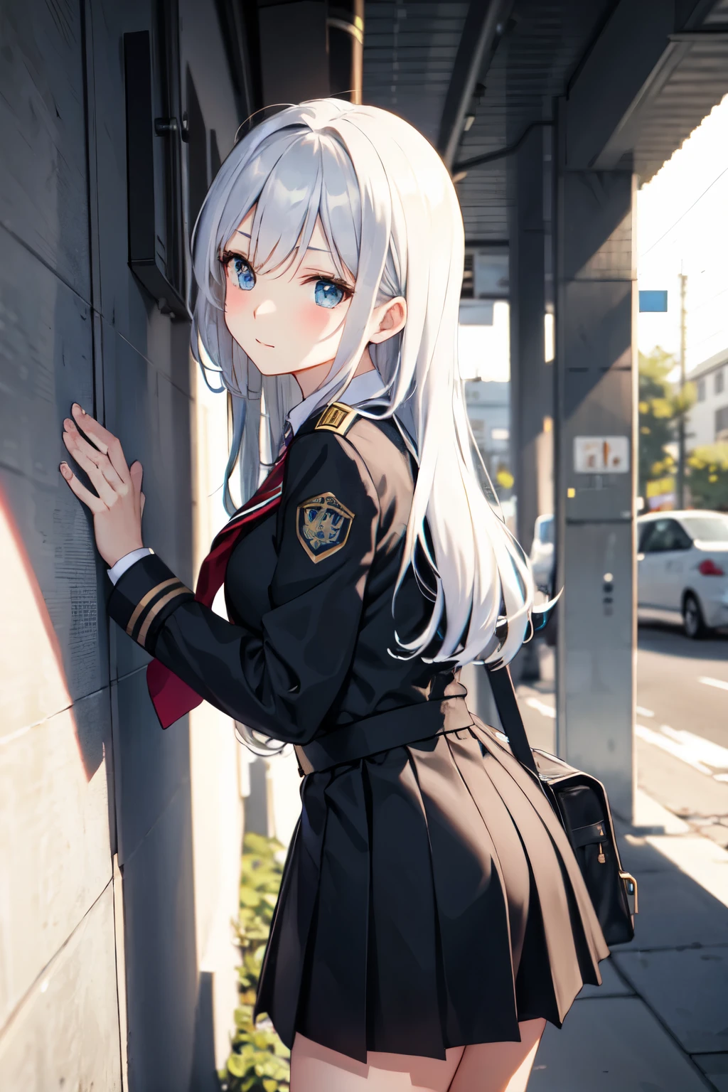 high school girl,Lewd、Silver Hair,uniform,Going home,