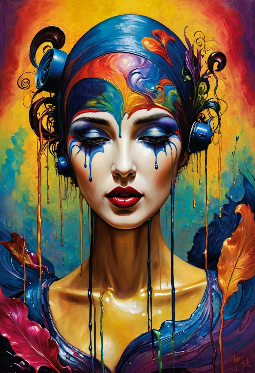 (Artistic Masterpiece of Romantic Life) ( (Themed Art of Life) ( (Conceptual Art) (NFT Exclusive) (Fauvism Work) ()”) Where visual poetry transcends traditional boundaries and embraces the dynamic interplay between creativity and technology Takes),dripping paint,darkart,style, in the style of esao andrews