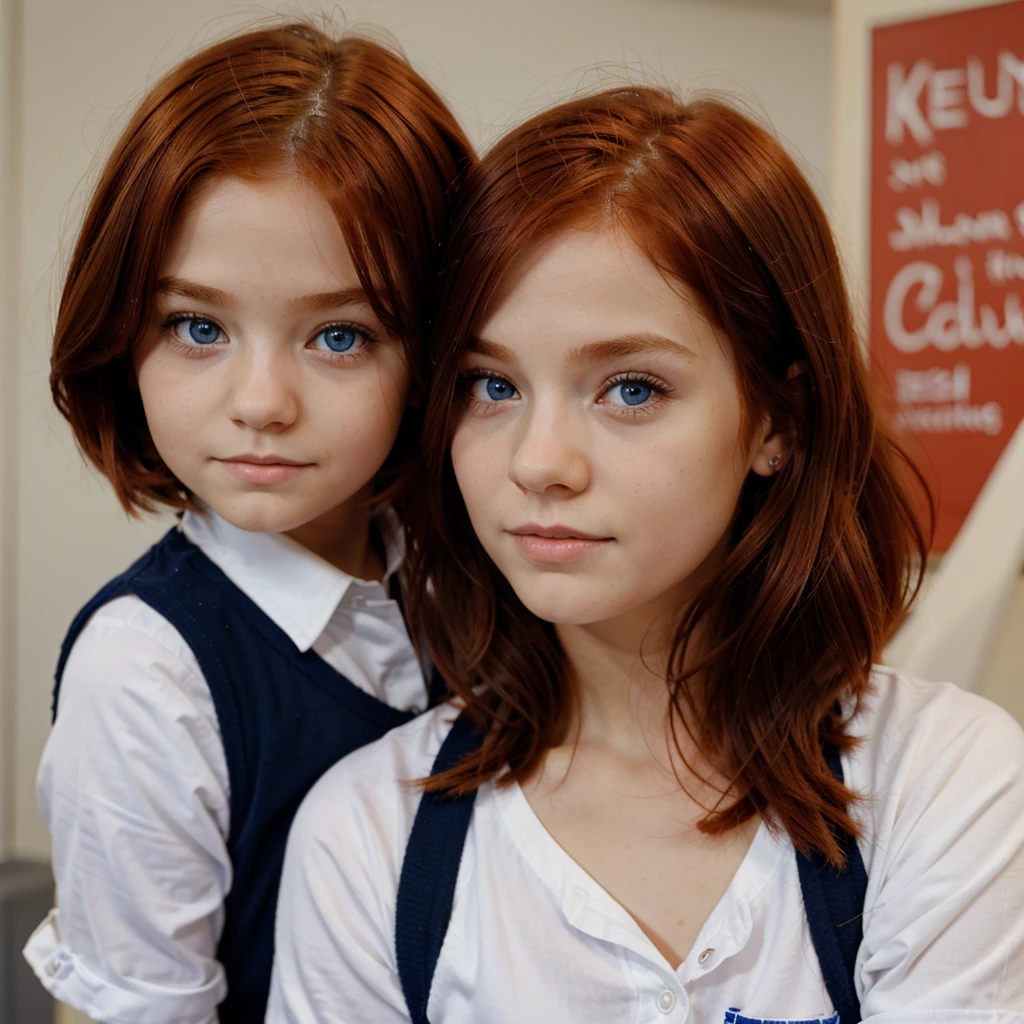 red hair,tiny girl,blue eyes,school