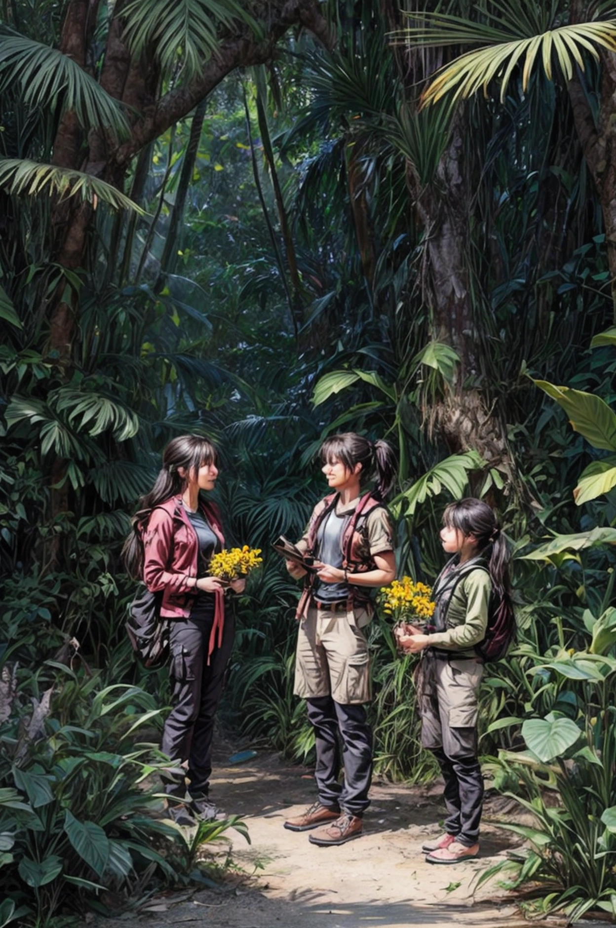 An expedition team is exploring the uncharted jungle,