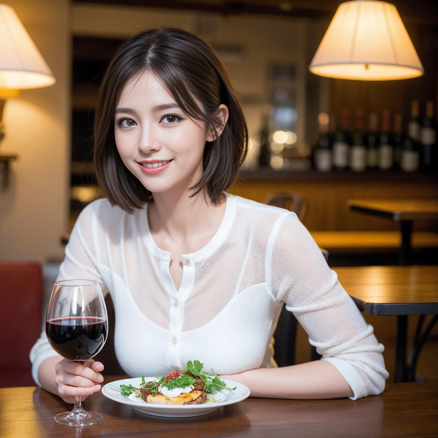 ((Highest quality、8k、masterpiece:1.3))、slimカップル、modelカップル、(Realistic, Intricate details:1.2), full-course dinner、Wine Party、Amazing view of the sunset sky and clouds、A bright smile、The wonderfulness of smile、Bright image、The beauty of wine, Beautiful Face, blue eyes, The light shines on your face, blush, short hair,Bright Face、 (Age 37), 39 years old, red wine 、Appetizers、Italian food、Wine bottle、Champagne、sparkling wine、Two beauties、Brown Hair、Shortcuts、Long sleeve shirt、dress、Beautiful woman 1, (slimな顔), (The body is slim), (Brown Hair), (Shortcuts), cheeks turn a little red,Attractive beauty、restaurant, In a prominent place (From the waist up) Nova Frog Style, actress, model, Upper Body, White wine, slim, wine glass, 中央に置かれたwine glass, smile, (smile: 1.15), Beautiful fine grain, Depth f/2,saturation, High Contrast, Strong light and shadow,Moist Body:1.5、3D texture、Delicate eyes、Brown Hair、The hair is very shiny、