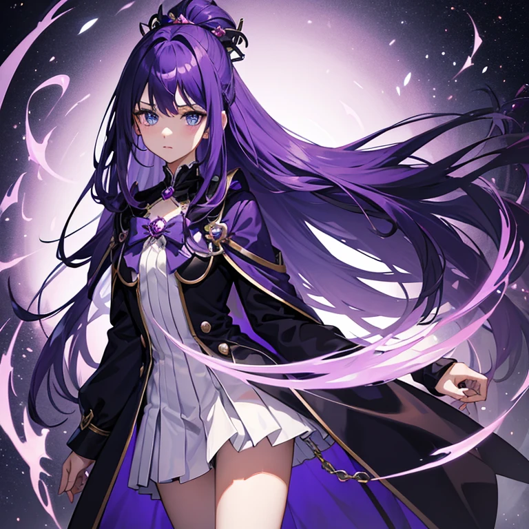 cure slave(magical girl, blue eye, purple hair, long straight hair, dark purple dress coat)