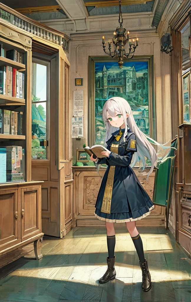 masterpiece, Highest quality, detailed, city, street, Gothic, steampunk, figure, One girl, (alone), Long Hair, boots,  Vintage, antique, brass, Metal, gear, mechanical, Brilliant, elegant, Classic, Sophisticated, Sophisticated, Ready, Contemplative, Thoughtful, Curious, mysterious, Mysterious, Magic, Cautious, intellectual, Book lover, Contrast, perspective, depth, texture, detailed, リアrhythm, Impressionist, Expressionistic, Abstract, Surreal, Innovative, Experimental, Individuality, atmosphere, atmosphere, feeling, Nostalgia, historic, cultural, Technical, industrial use, Fantasy, imagine, creativity, Artistry, Craftsmanship, skill, Accuracy, detailed, composition, balance, Harmony, rhythm, colorful, dark, reflection, refraction, prospect, Middle Way, background, Vanishing Point, horizon, focus, Naturalistic, Figurative, Expressive,