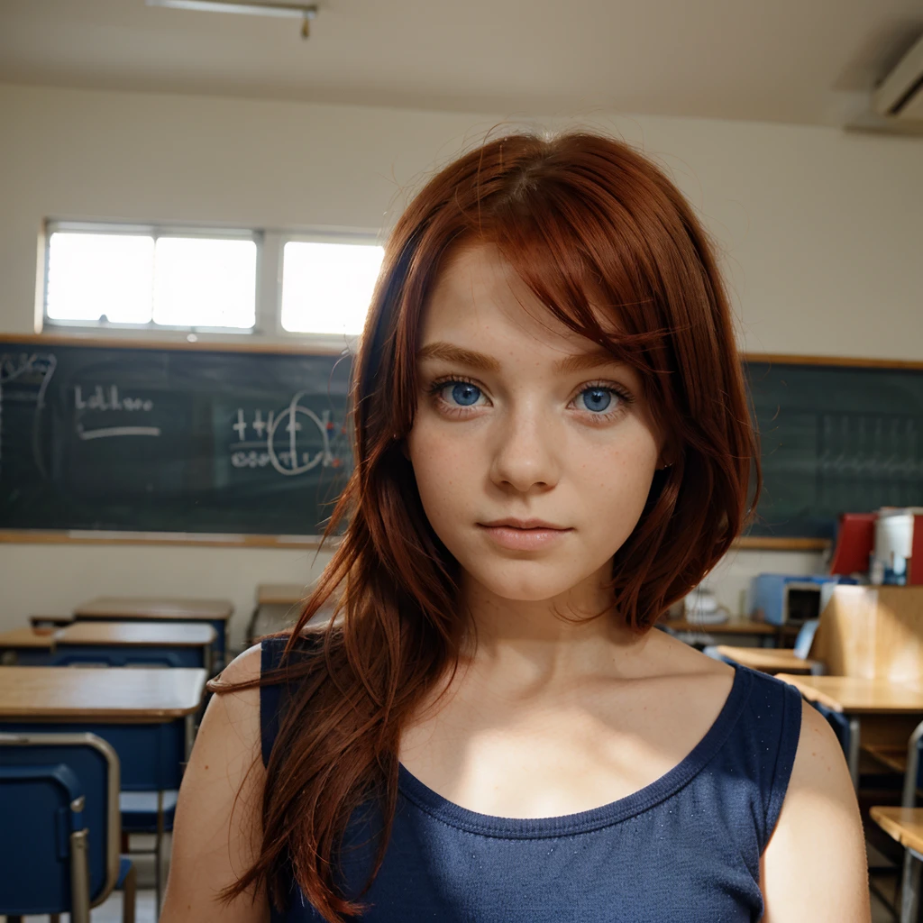 red hair,tiny girl,blue eyes,school