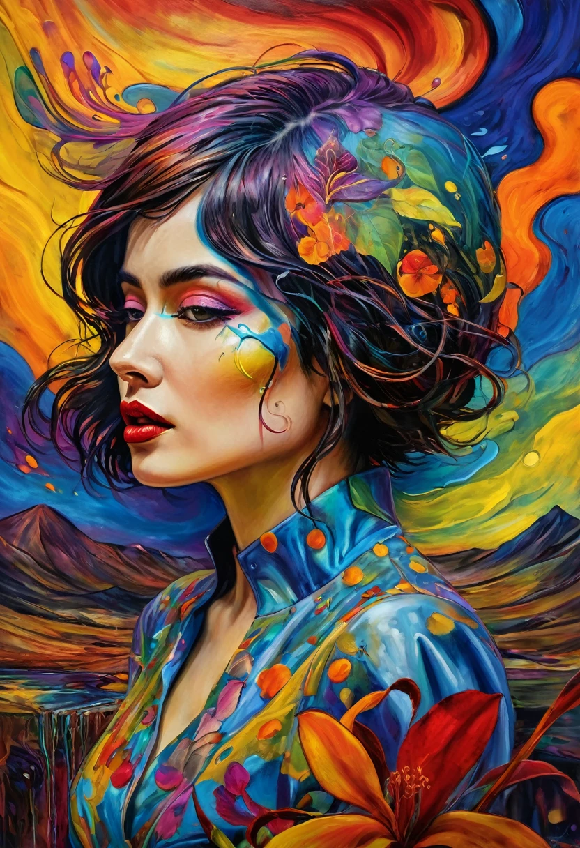 (Artistic Masterpiece of Romantic Life) ( (Themed Art of Life) ( (Conceptual Art) (NFT Exclusive) (Fauvism Work) ()”) Where visual poetry transcends traditional boundaries and embraces the dynamic interplay between creativity and technology Takes),dripping paint,darkart,style, in the style of esao andrews
