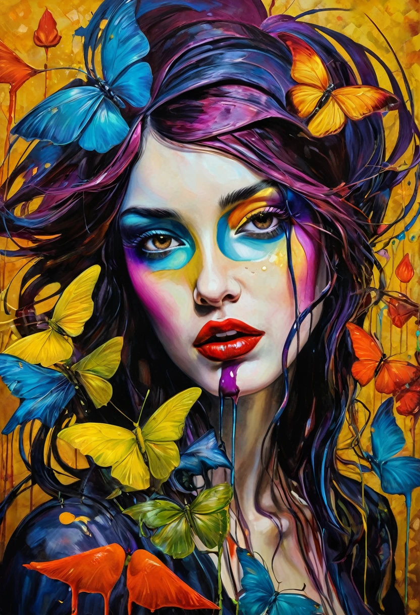 (Artistic Masterpiece of Romantic Life) ( (Themed Art of Life) ( (Conceptual Art) (NFT Exclusive) (Fauvism Work) ()”) Where visual poetry transcends traditional boundaries and embraces the dynamic interplay between creativity and technology Takes),dripping paint,darkart,style, in the style of esao andrews