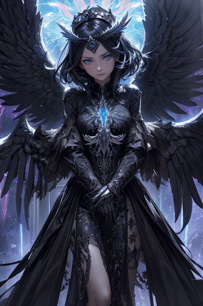 (((Phoenix angel created by God))), futuristic gothic style, extremely detailed face and body, anime-inspired, photorealistic, cinematic lighting, intricate floral patterns, ethereal wings, dramatic pose, moody color palette, volumetric light effects, hyper-realistic textures, ornate gothic architecture, stunning digital art