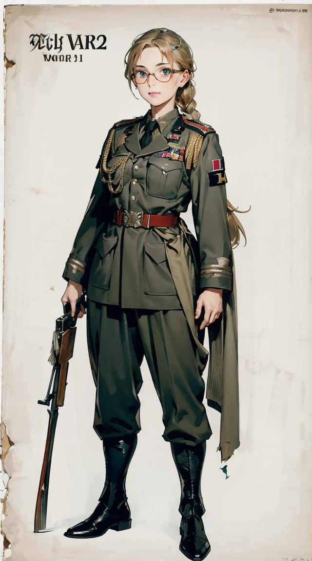 Modest outfit, remote shot, detailed beautiful delicate face, detailed beautiful delicate eyes, perfect facial proportions, high-definition skin, fine skin, four-inch best ratio. With one thumb, a masterpiece, highly detailed, realistic, (World War II German general uniform reference : 1.8), the highest face resolution, adult, modestly dressed woman, dressed entirely, ( small, black hair, black straight bangs, super fine braids, straight bangs, red glasses, dark green eyes), future, science fiction, fighter plane, standing On the landing of a fighter plane, the government agency, a deep intelligent personality, a calm expression, a respectful face, a war, a fighter plane  (La mejor calidad:1.1), (Obra maestra:1.4), (absurdos:1.0), retrato, primer plano,1girl, Marinero Urano, KizukiAi, Mujer madura, small breasts, aqua eyes, cabello rubio, Uniforme Sailor Senshi, Collar de marinero, arco de pecho, Arco trasero, Falda suplicante, Guantes blancos de codo, Acostado boca abajo, en el suelo, con el trasero en alto, mostrando el culo de espaldas, without looking back　masterpiece, Nikke, goddess of victory character, (battle android model), female character android, (wearing jacked with straps, cargo pants, military vest), (holding weapon), action pose, battle damage, (visible (damaged:1.5) electrical (android parts:1.3)), (wallpaper, screensaver)