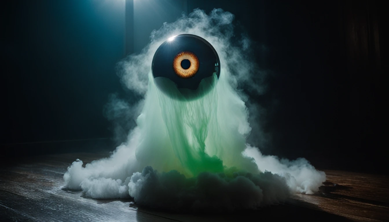 (a floating gaseous eyeball), creature, horror, ectoplasm, ghost, translucent, (nightmare), chaos, masterpiece, best quality, (intricate details), (****), eldritch, glow, glowing eyes, horror, misty, ectoplasm, translucent, volumetric lighting, unique pose, dynamic pose, dutch angle, 35mm, anamorphic, lightroom, cinematography, film grain, HDR10, 8k hdr, Steve McCurry, ((cinematic)), RAW, color graded portra 400 film, remarkable color,