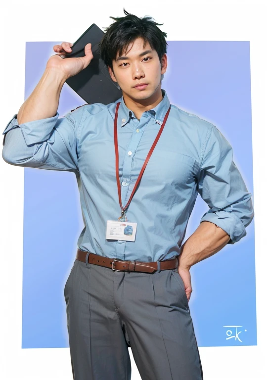 A handsome man of Japanese descent with a flat face and an ambitious body