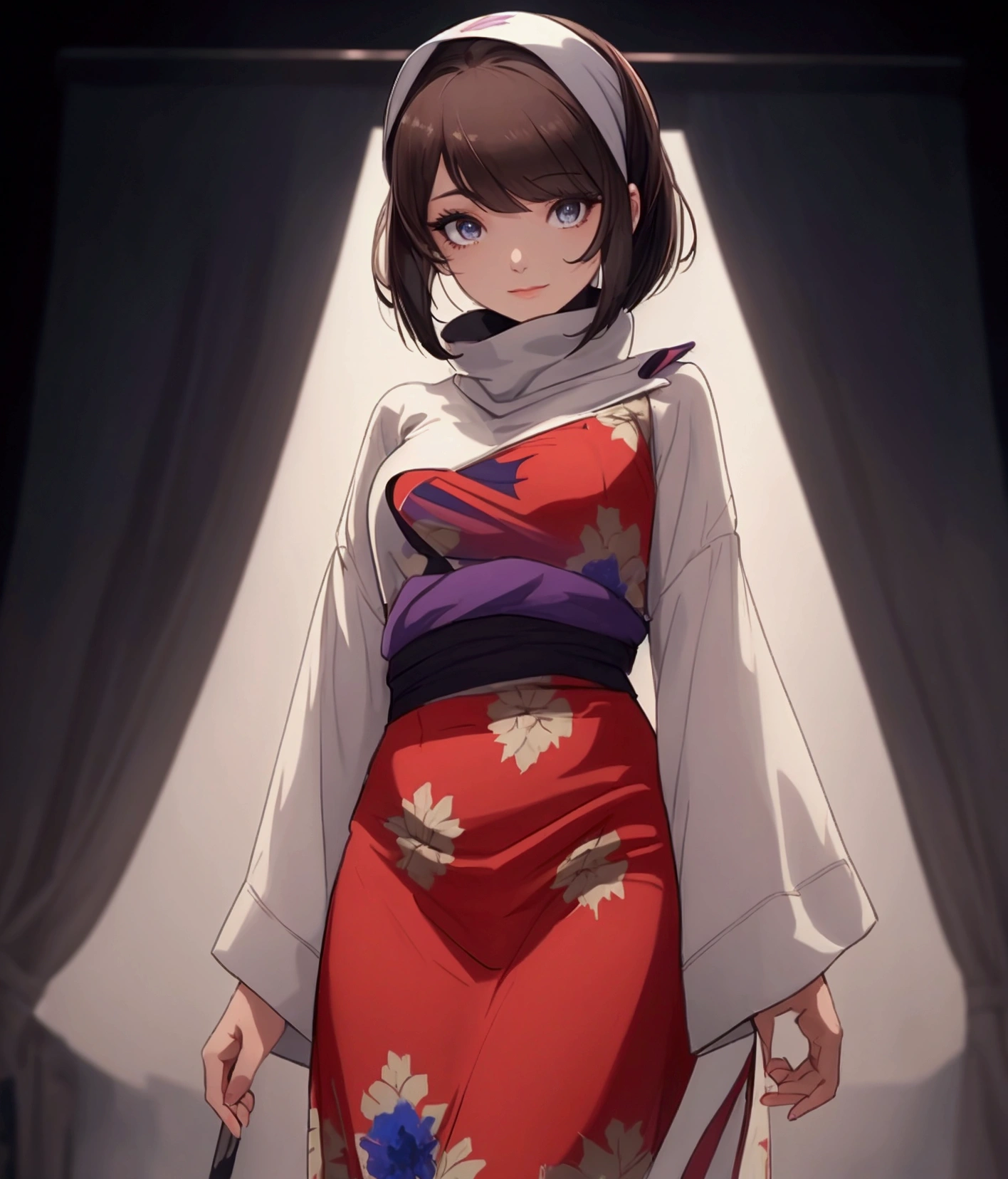 masterpiece), best quality, high resolution 3girl bob cut medium hair standing alone cowl headband profile image looking at viewer beautiful eyes beautiful face extremely detailed