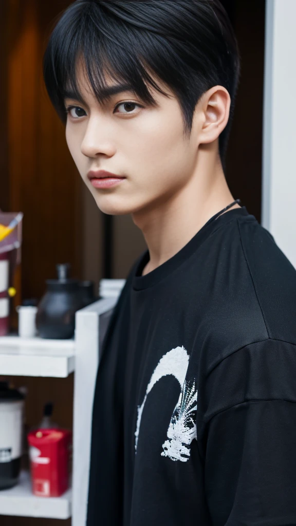Asian alpha male wearing a black shirt looking at the camera, Shin Jinying, Kim Do-young, Paint Ulzzang, Shen Quanrui, korean men, Shin Jin Young's Aesthetics, faceเกาหลีที่น่ารัก, handsome young man'face, Jaeyong Nam, beautiful eyes、Kim Taejoon, Hyungtae, Inspiration from Jong Suk Lee, Avatar, Korean artist, Jung Jae Hyo