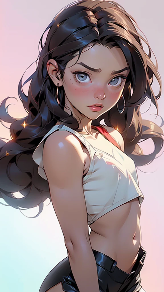 Anime style, (superman girl), insanely beautiful Alina Gorokhova portrait photo, 21 years old, full body, top angle, body curves, navel, miniskirt, smooth creamy skin, beautiful maroon eyes, Beautiful facial detailanhattan background) )), low angle medium shot, greedy and attractive, amazingly euphoric gorgeous, vivid emotion, peach fluff, symmetrical circular iris, natural Glitter makeup, detailed moisture, detailed droplets, detailed intricate hair strands, DSLR, reflected in raytraced, Pino Deni, Larry's Bud Melmann, symmetrical face and body, CGsociety, Gottfried Hernwein and Irakli Nadal, eye reflections, focus, Unreal Engine 5, VFX, film photography, extreme detail, Ultra HD, post-processing, post-production, single face, Tanvir Tamim, ultra-realistic photography, Shot with Hasselblad X1D-50c, ISO 100, (nsfw:0.55), ((flat chested, flat stomach, baby face)), (intense colors)