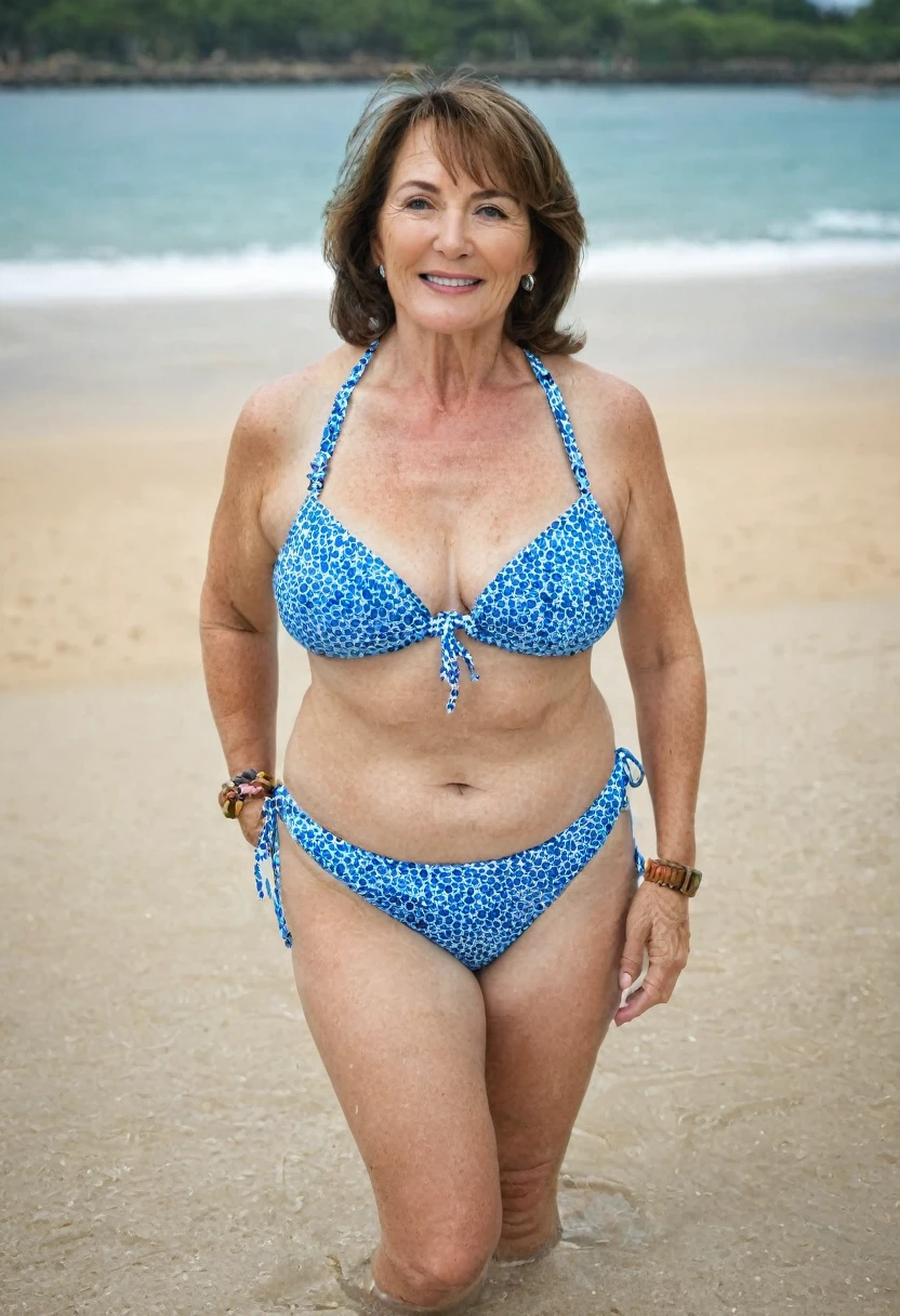 Chubby mature woman wear soft bikini