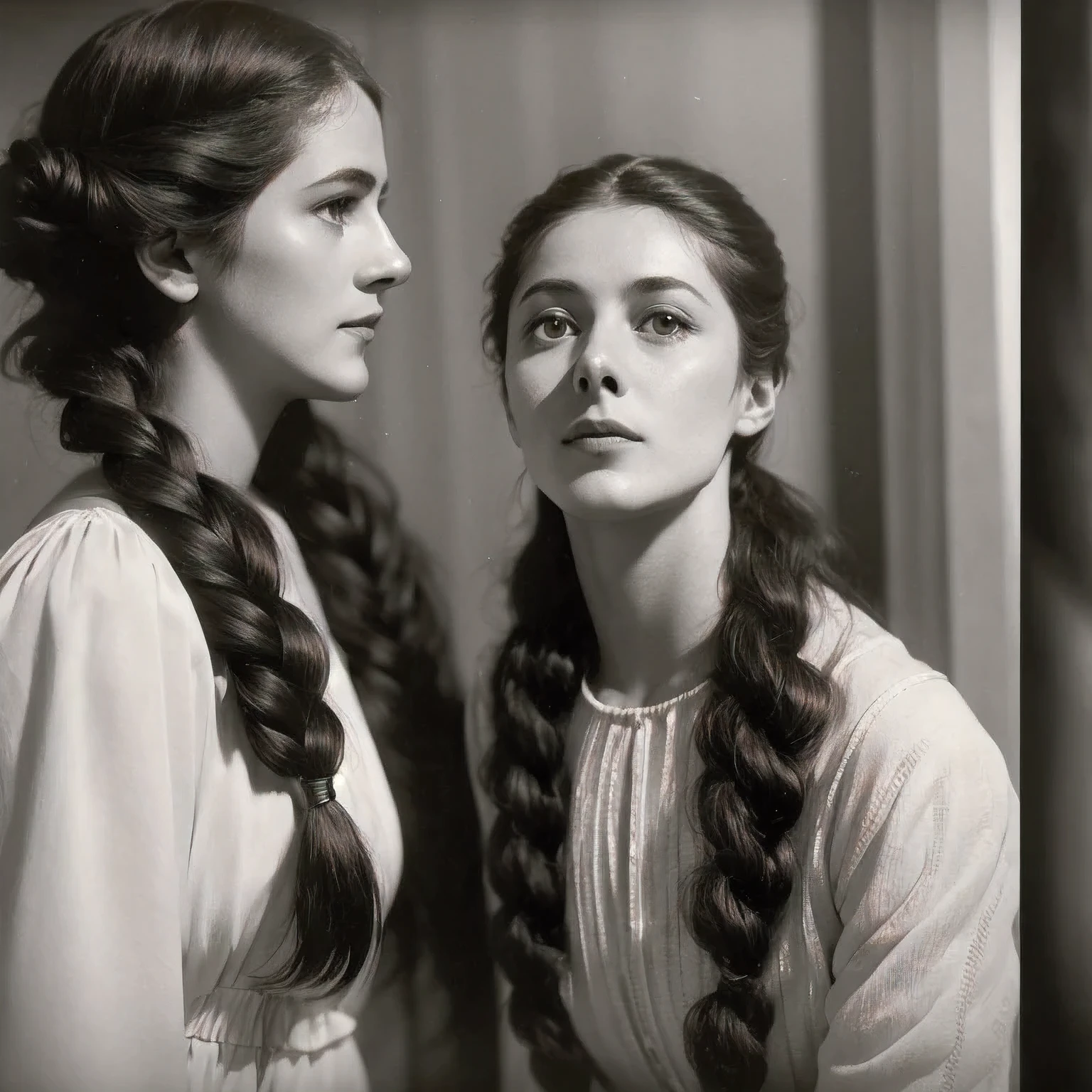 arafed photo of a woman with a braid in her hair, in her early 20s, maria fortuny, marianne collins, nadezhda tikhomirova, photo of young woman, leonora karrington, maria panfilova, anna kovalevskaya, anastasia ovchinnikova, lola dupre, e. h. beatrice blue