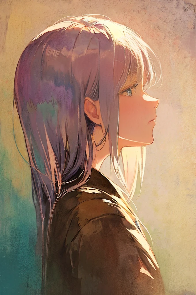 Watercolor、Very pale shades、Beautiful colors、Perfect Anatomy、Cowboy Shot、Girl looking left and glancing at the viewer、cute、Beautiful Eyes、profile、Masterpiece、Highest quality、
