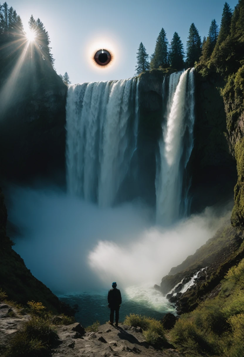 (a floating gaseous eyeball), representing hope and dispair, waterfall, nature, creature, horror, ectoplasm, ghost, translucent, (nightmare), (beautiful dreams), chaos, masterpiece, best quality, (intricate details), (****), eldritch, glow, glowing eyes, horror, misty, ectoplasm, translucent, volumetric lighting, unique pose, dynamic pose, dutch angle, 35mm, anamorphic, lightroom, cinematography, film grain, HDR10, 8k hdr, Steve McCurry, ((cinematic)), RAW, color graded portra 400 film, remarkable color,
