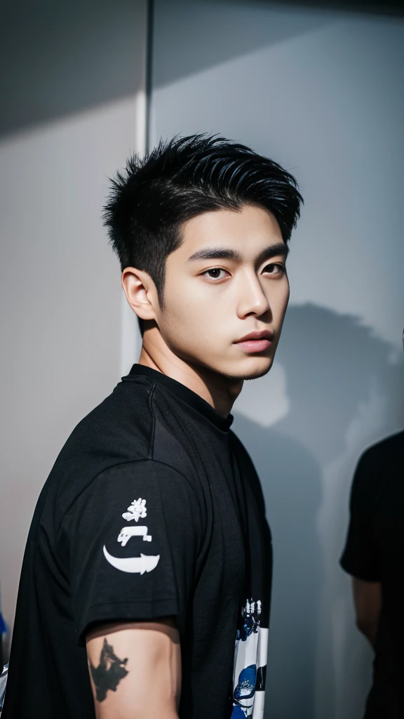 Asian alpha male wearing a black shirt looking at the camera, Shin Jinying, Kim Do-young, Paint Ulzzang, Shen Quanrui, korean men, Shin Jin Young's Aesthetics, faceเกาหลีที่น่ารัก, handsome young man'face, Jaeyong Nam, beautiful eyes、Kim Taejoon, Hyungtae, Inspiration from Jong Suk Lee, Avatar, Korean artist, Jung Jae Hyo