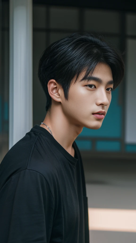 Asian alpha male wearing a black shirt looking at the camera, Shin Jinying, Kim Do-young, Paint Ulzzang, Shen Quanrui, korean men, Shin Jin Young's Aesthetics, faceเกาหลีที่น่ารัก, handsome young man'face, Jaeyong Nam, beautiful eyes、Kim Taejoon, Hyungtae, Inspiration from Jong Suk Lee, Avatar, Korean artist, Jung Jae Hyo