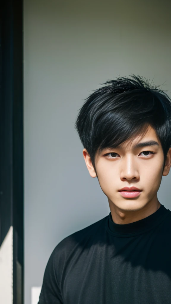 Asian alpha male wearing a black shirt looking at the camera, Shin Jinying, Kim Do-young, Paint Ulzzang, Shen Quanrui, korean men, Shin Jin Young's Aesthetics, faceเกาหลีที่น่ารัก, handsome young man'face, Jaeyong Nam, beautiful eyes、Kim Taejoon, Hyungtae, Inspiration from Jong Suk Lee, Avatar, Korean artist, Jung Jae Hyo