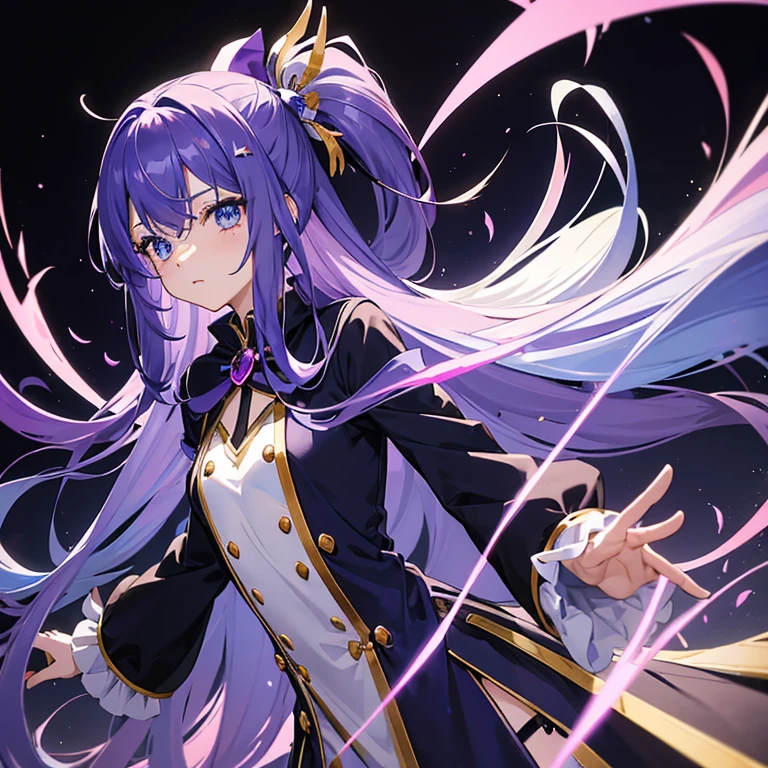 1girll，long hair，Gradient hair from white to light purple，Light purple eyes，short  skirt，Cloak，Light purple stockings
