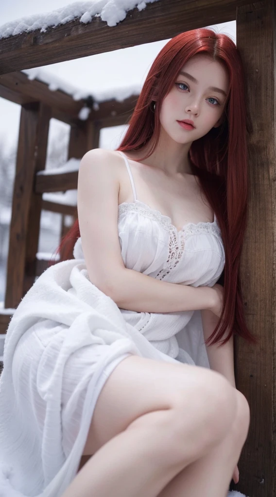 raw photo,mie。realistic,real person,Niskirt、spread legs, beautiful thighs、beautiful camel toe、Redhead anime girl in a long white wedding dress and bunny ears, skirt, 22 years, nice body, Big breasts,  Run your hands through your hair, sexy girl, red Short hair in braids, side hair highlights, strands of hair on the side of the face, beautiful lighting, soft shadow, blue eyes, beautiful feet, Short hair in braids, Sexy deco,  whole body, whole body, big bust, young girl with beautiful beautiful body, sandals on his feet, girl 22 years young short stature, She is wearing a long white dress and  beautiful feet in sandals, Viewing angle 45°, outdoor, Red hair braid, no panties, legs open without panties, showing her pussy, ultra hd, best quality, super realistic.