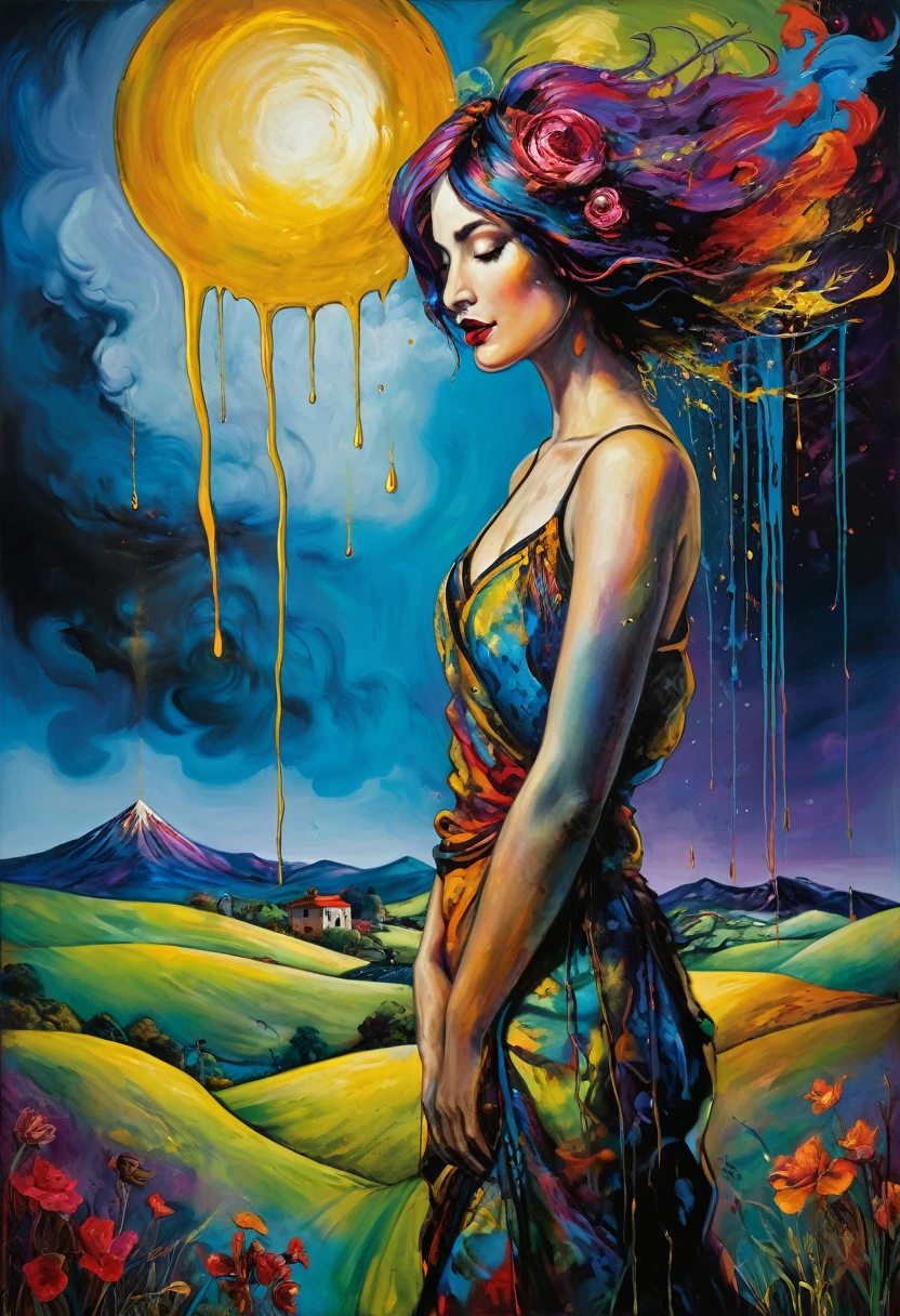 (Artistic Masterpiece of Romantic Life) ( (Themed Art of Life) ( (Conceptual Art) (NFT Exclusive) (Fauvism Work) ()”) Where visual poetry transcends traditional boundaries and embraces the dynamic interplay between creativity and technology Takes),dripping paint,darkart,style, in the style of esao andrews