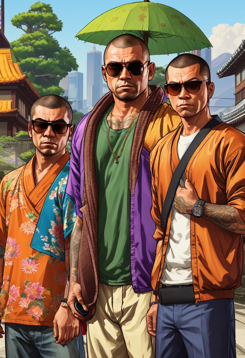 grand theft auto，grand theft auto ，, Japanese monk、Small、Expert、strongest、Round sunglasses、