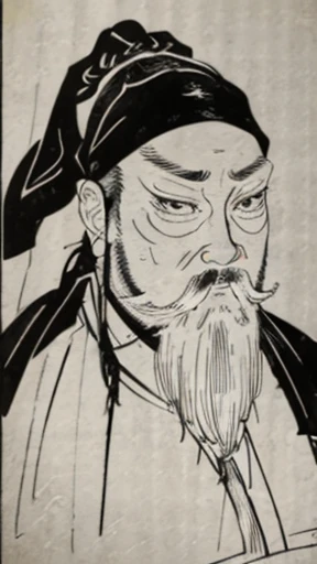 (((Monochrome)))、(((Tie your hair、A bearded young man wearing a black swimming cap)))、（（Ancient Chinese Armor Men））、（Ink Painting）、Highest quality、masterpiece、Ultra-high resolution、(Realistic:1.4)、Game Poster、The Three Bearded Men of the Kingdom,Oriental、As seen in the Romance of the Three Kingdoms々military commander、Crisp and beautiful image quality ,(Skin of color)、 gloves, Long trousers, (Very detailed, bloom:1.5), (Highest quality, Concept Art, 4K), (analog:1.2), (high sharpness), (Detailed pupil:1.1),, Detailed face and eyes, masterpiece, Highest quality, (Very detailed:1.1), 8k, photoRealistic, (PurerosFace_v1:0.2), [:(Detailed face:1.2):0.2], sharp, Realistic, Realistic Shadow, 
