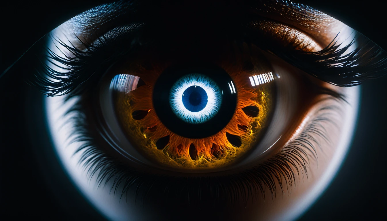(a big mysterious eye with clear eyeball), symetry, eye in center, Style: Visual art by Can Büyükberber, creature, horror, ectoplasm, ghost, translucent, (nightmare), chaos, masterpiece, best quality, (intricate details), (****), eldritch, glow, glowing eyes, horror, misty, ectoplasm, translucent, volumetric lighting, unique pose, dynamic pose, dutch angle, 35mm, anamorphic, lightroom, cinematography, film grain, HDR10, 8k hdr, Steve McCurry, ((cinematic)), RAW, color graded portra 400 film, remarkable color,