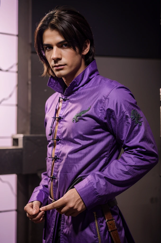 a male human with purple dragon features