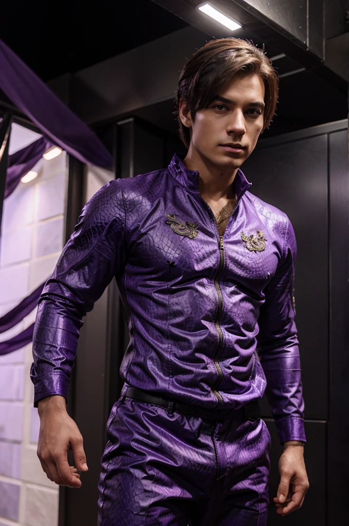 a male human with purple dragon features