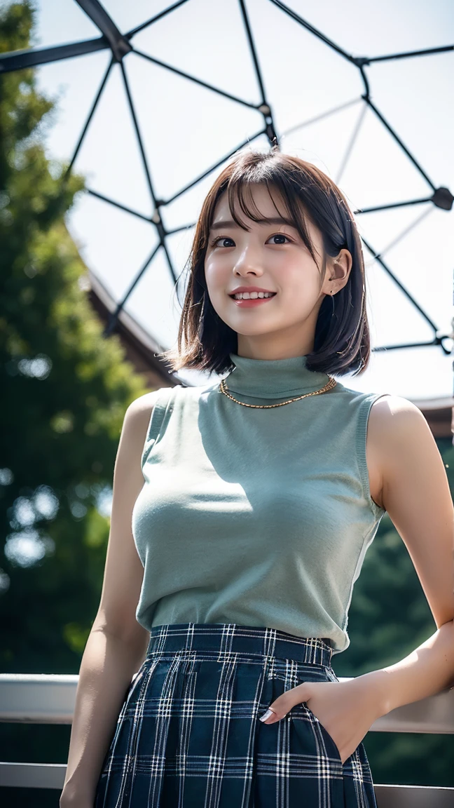 (((One girl:1.3))), ((23 years old:1.3)), (She is my daughter),
break
(Surprised Smile:1.2),
((Medium large breasts:1.3)), (Accentuated breasts:1.3, Movie chest, Shapely breasts:1.1, Perfect body),
break
(neat fashion:1.3), (white-theme:1.3), (High neck sleeveless sweater:1.3), ((Gold Necklace:1.2))
break
pleated skirt((color : green + Silver) high waist, (pattern : Plaid)):1.3),
break
(Standing leaning against the rail(color : white) wooden deck(Outdoor, open minded) Glamping Tent ((Gorgeous themes, Transparent Dome Tent, Great atmosphere, Great lighting, Transparent dome tent surrounded by nature)):1.3), ((Long Shot:1.5)), ((At night:1.7)),
break
((Her serious expression、Create a photo that conveys the feeling of a relaxed and happy moment.:1.3)),
break
(colorあせた写真:1.3), (Film Grain:1.3), Depth of written boundary, (Bokeh:1.1), (Light and shadow:1.4),
((Cowboy Shot:1.2)), ((From below:1.2)), ((Focus on her:1.2)),