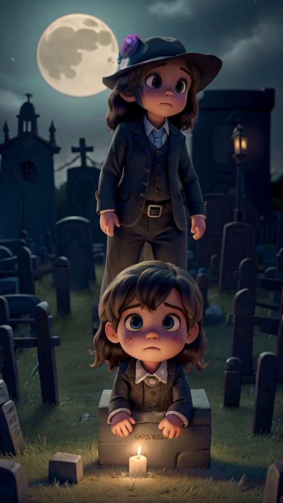 Lot of small human dead Hands emerging out from a tombstone pulling girl inside tombstone night scene, haunted,creepy, horror,haunted