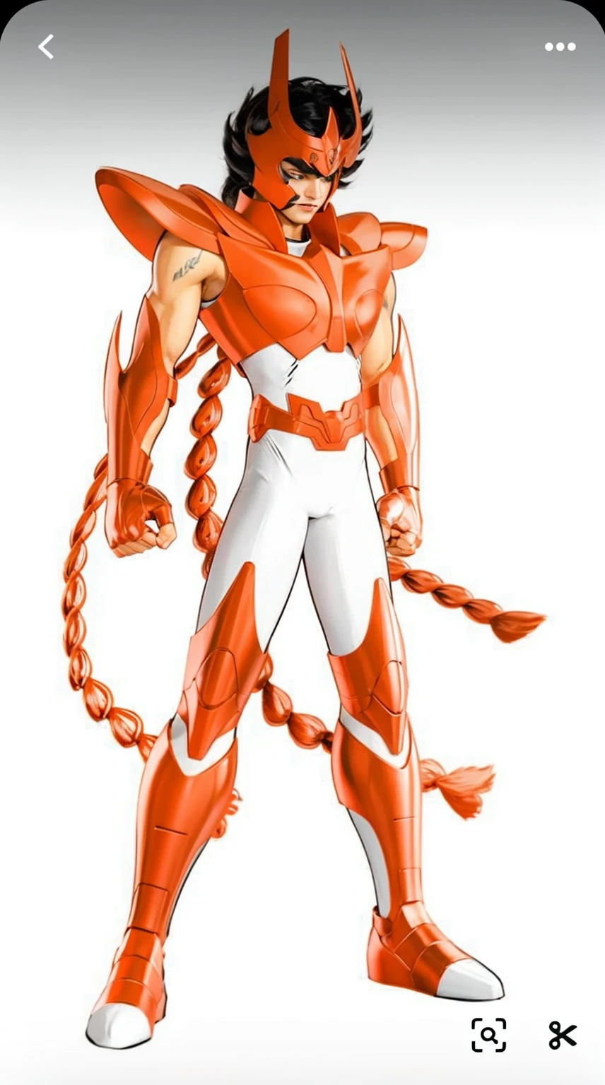 A young asian man in glossy armor with white outfit without sleeves, Saint seiya, pheonix ikki, unreal engine saint seiya render
