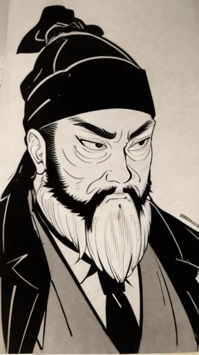 (((Monochrome)))、(((Tie your hair、A bearded young man wearing a black swimming cap)))、（（Ancient Chinese Armor Men））、（Ink Painting）、Highest quality、masterpiece、Ultra-high resolution、(Realistic:1.4)、Game Poster、The Three Bearded Men of the Kingdom,Oriental、As seen in the Romance of the Three Kingdoms々military commander、Crisp and beautiful image quality ,(Skin of color)、 gloves, Long trousers, (Very detailed, bloom:1.5), (Highest quality, Concept Art, 4K), (analog:1.2), (high sharpness), (Detailed pupil:1.1),, Detailed face and eyes, masterpiece, Highest quality, (Very detailed:1.1), 8k, photoRealistic, (PurerosFace_v1:0.2), [:(Detailed face:1.2):0.2], sharp, Realistic, Realistic Shadow, 