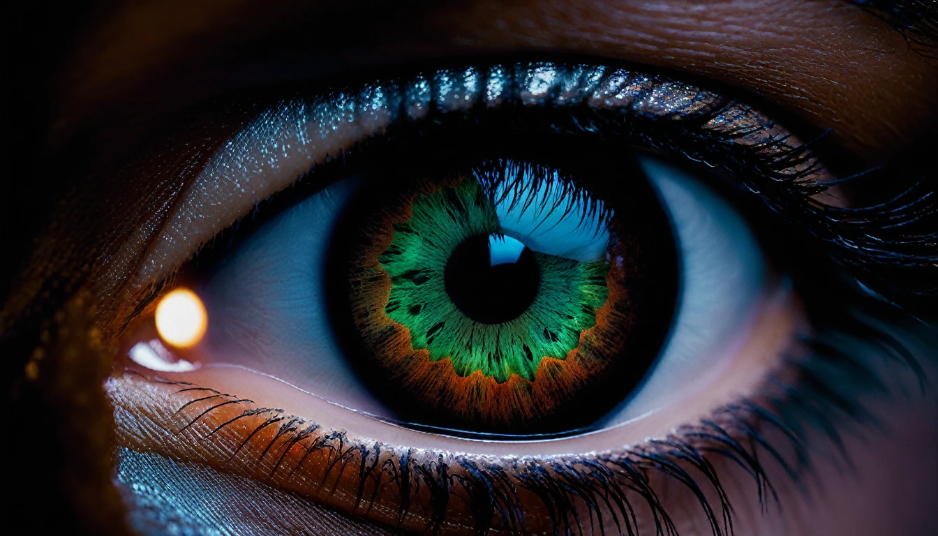 (a closeup of a mysterious eye with clear eyeball), symetry, eye in center, Style: Visual art by Can Büyükberber, around the eye: creature, horror, ectoplasm, ghost, translucent, (nightmare), chaos, beauty, nature, life, masterpiece, best quality, (intricate details), (****), eldritch, glow, glowing eyes, horror, misty, ectoplasm, translucent, volumetric lighting, unique pose, dynamic pose, dutch angle, 35mm, anamorphic, lightroom, cinematography, film grain, HDR10, 8k hdr, Steve McCurry, ((cinematic)), RAW, color graded portra 400 film, remarkable color,