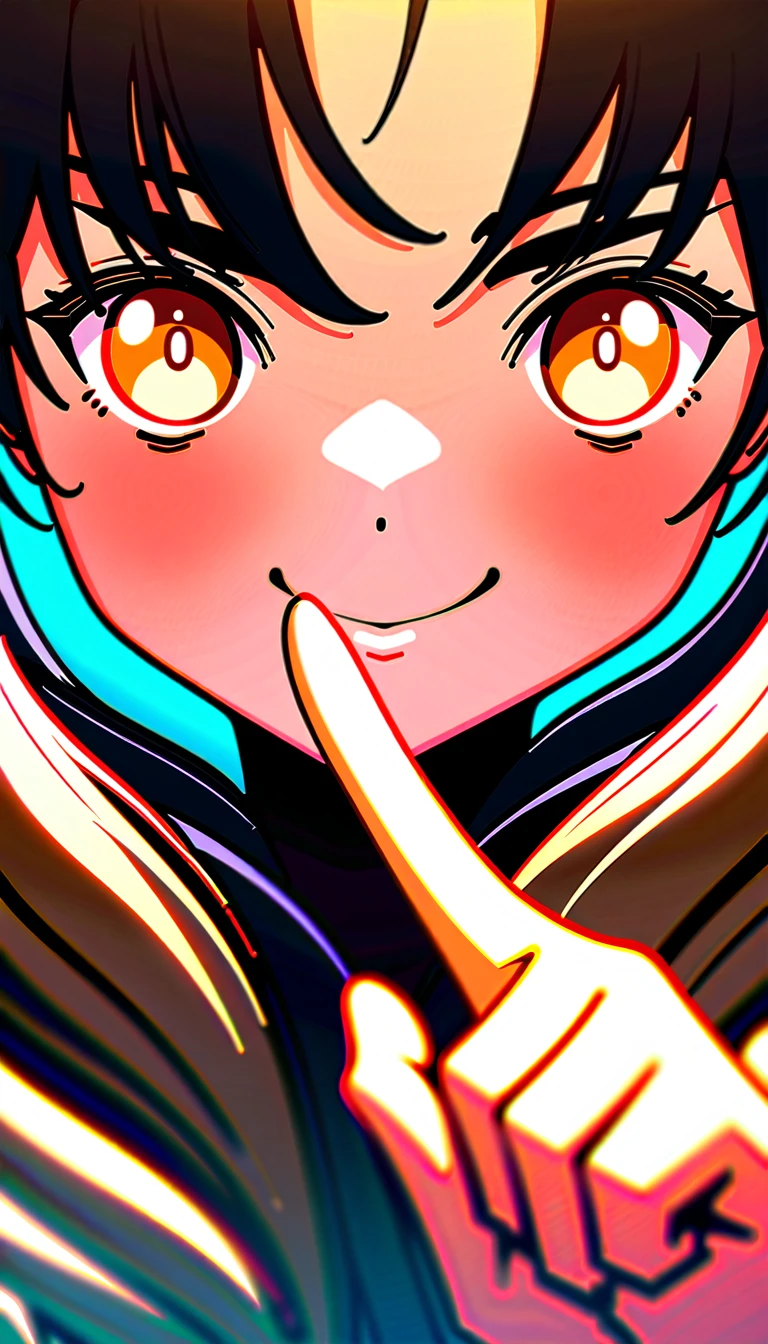 1girl, index finger on own top of the head, Hold up index finger, point to top of the head, young girl, mesugaki, mesugaki smile, Teasing, naughty looks, heart eyes, tidy, Focus on the girl, glossy skin, oily skin, Close-up of the face, Masterpiece:2, Top Quality, high Quality, Very Detailed, ultra High Resolution, super High Resolution, Beautiful Detail, Dynamic angles, perfect lighting, 8k, Animation Style, cartoon style, game cg, sfw,
