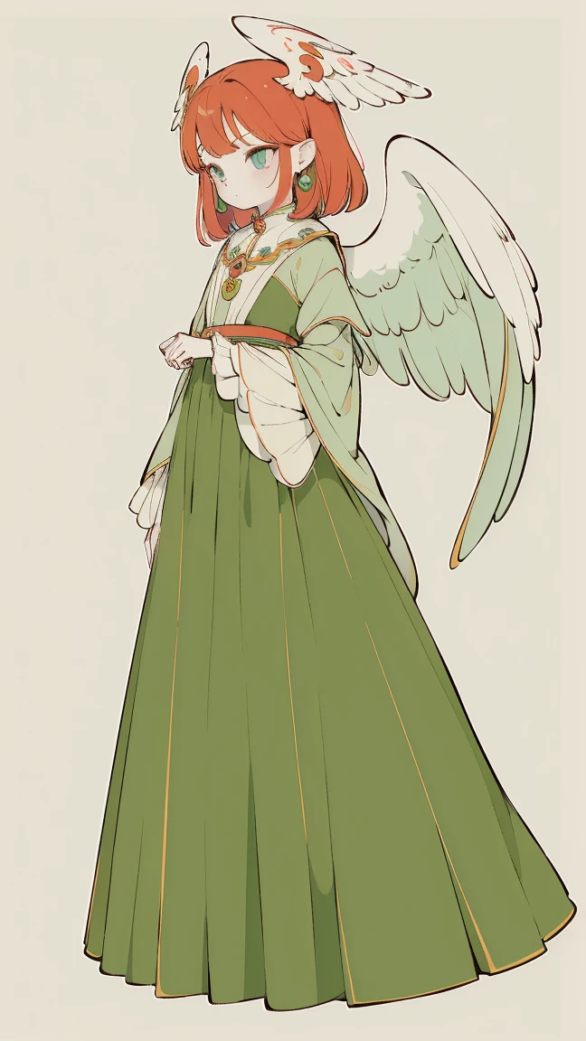 (Designed by nty:1.4),Upper body portrait of a girl,Green and red colorful, colourful, Yoshitaka Amano character setting,solo,Angelic, Symmetrical Beauty, Angel Wings, Gorgeous long skirt, stand up, (((solo))), Color matching,Clear facial features, Clean lines design, Magic Elements, future technology, ((tarot card background)), Standing figure, ((Flat color)), (masterpiece,Top quality,Best quality,Ultra-high resolution), ((Exquisite facial features,Clear facial features,beautiful eyes,Beautiful face)) ,(32k wallpaper),
