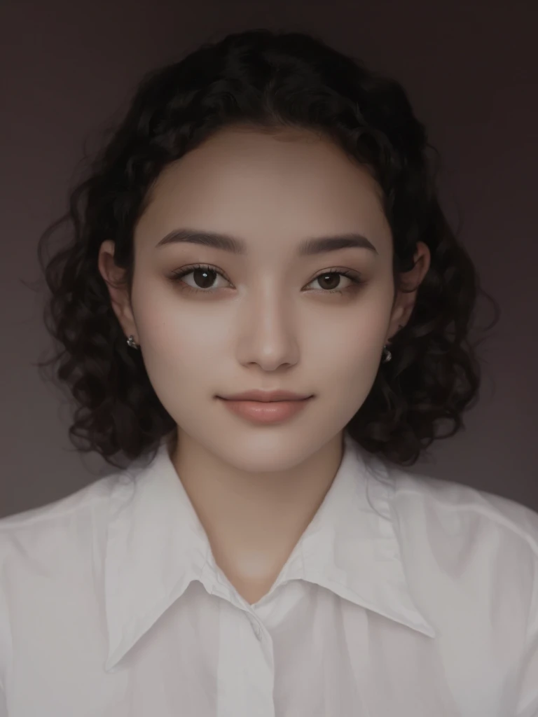 portrait of a woman with wavy curly hair wearing a white shirt