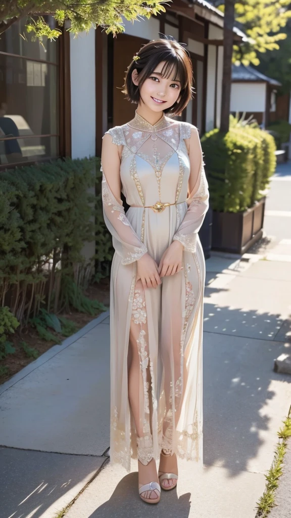 (wide shot), (((full body))), {{{masterpiece}}}, {{{best quality}}}, {{ultra-detailed}}, {illustration}, {{an extremely delicate and beautiful}}, one girl, (((arabinan costume))), 20 years old, japanese girl, smile, short hair, beauty, pretty face, cute face, medium breasts, natural face,