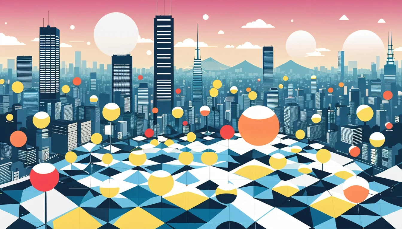 An illustration that evokes the image of Tokyo using only circles, triangles, and squares