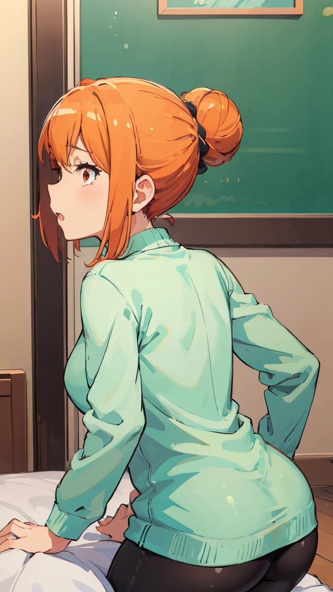 (Highest quality, 8k, masterpiece :1.3),Mrs. Yuigahama,ガハMom, As I expected, my youth romantic comedy is wrong。, One woman,Bun Hair,30 years old,Mom,Orange Hair,orgasm,Sexy pose,back,Big Ass,leggings,透けるTbackパンツ,