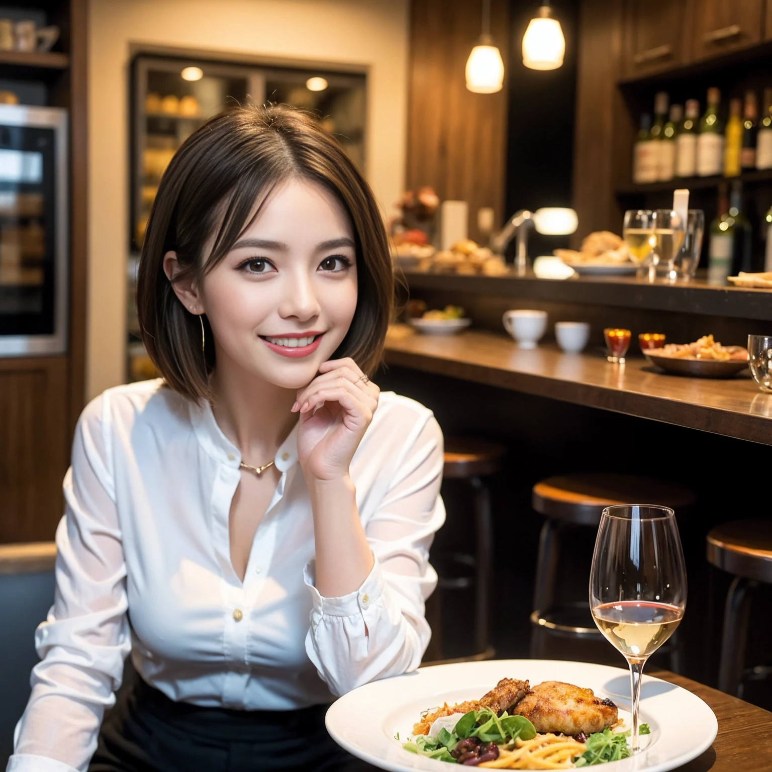 (Realistic:1.1),(masterpiece,Highest quality),8k,(44 years old), 42 years old, slimカップル、Model Couple、actress/actor、Tight waist,Upper Body,full-course dinner、wine 、Amazing view of the sunset sky and clouds、Perfect Anatomy, Brown Hair, short hair,Random Hairstyles,((Highly detailed face and eyes:1.2))(cute顔:1.4),美しいactressの顔,Perfect golden ratio face,Long sleeve shirt、dress,(smile:1.2)、Shortcuts、cute、(Realistic, Intricate details:1.2), A bright smile、short hair,Bright Face、赤wine 、Appetizers、Italian food、wine bottle、Champagne、スパークリングwine、(slimな顔), (The body is slim), (Brown Hair), (Shortcuts), Upper Body, 白wine, slim, wineグラス,