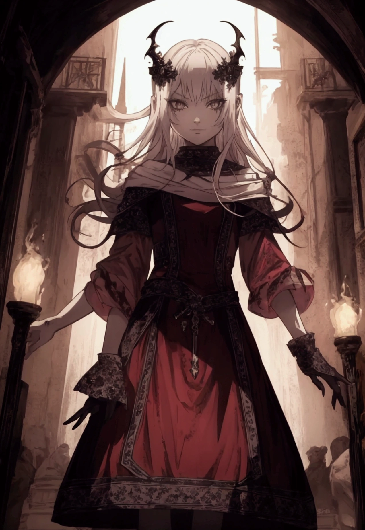 beautiful girl standing evil smile crazy look