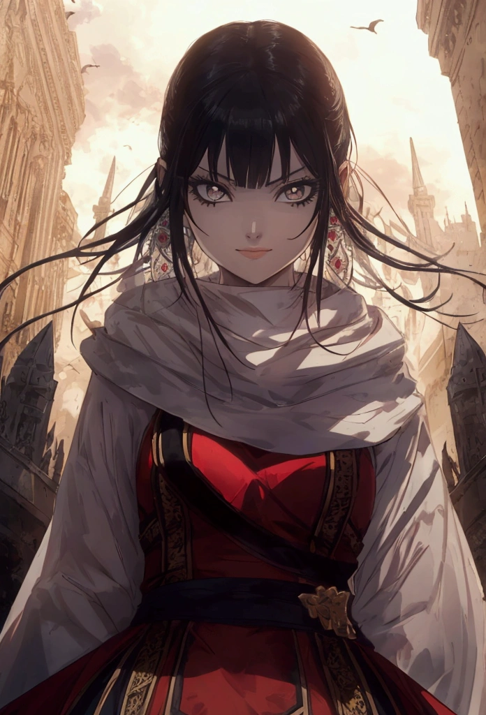 beautiful girl standing evil smile crazy look